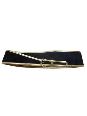 Morris Moskowitz Vintage Ladies Belt (Size 26) Black Suede with Gold Trim Leathe